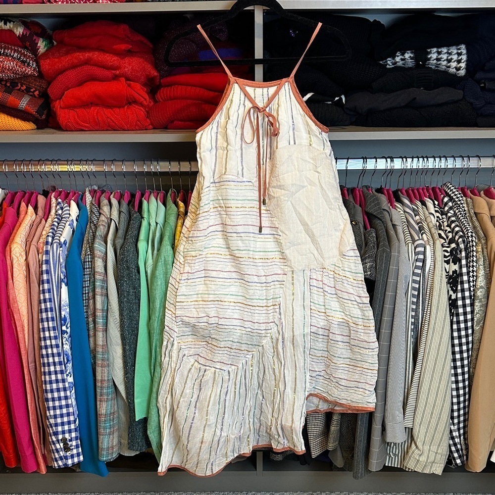 Akemi + Kin white/multicolor striped asymmetrical hem lined dress size XXSP